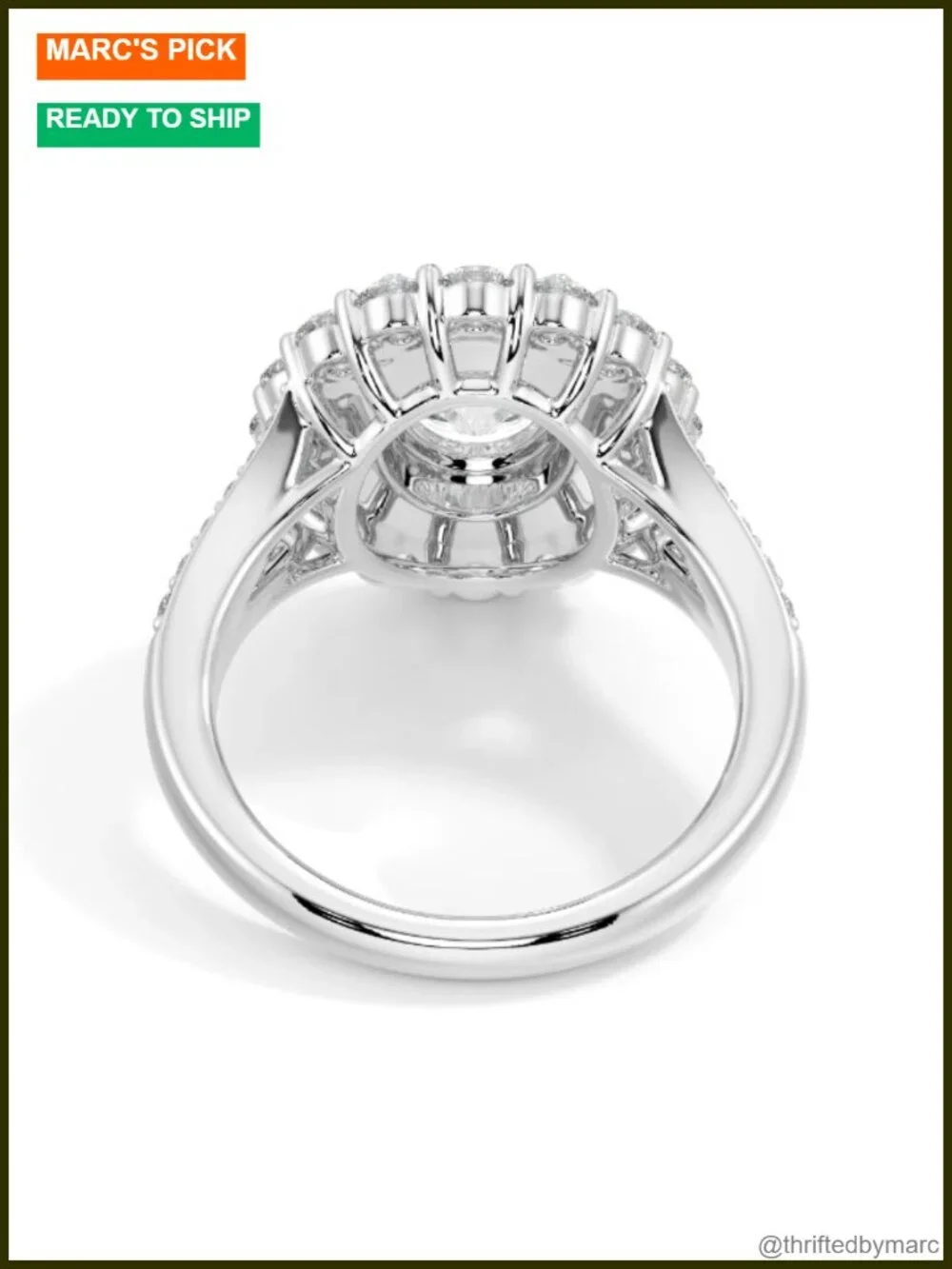 Moissanite Oval Halo Engagement Ring Sterling Silver Wedding Band
